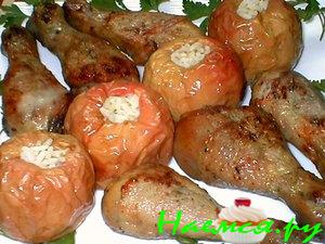 Куриные ножки с печеными яблоками