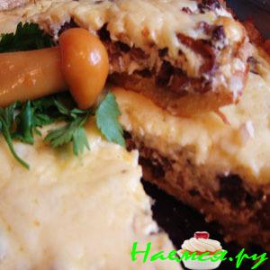 Пирог с лисичками под сыром