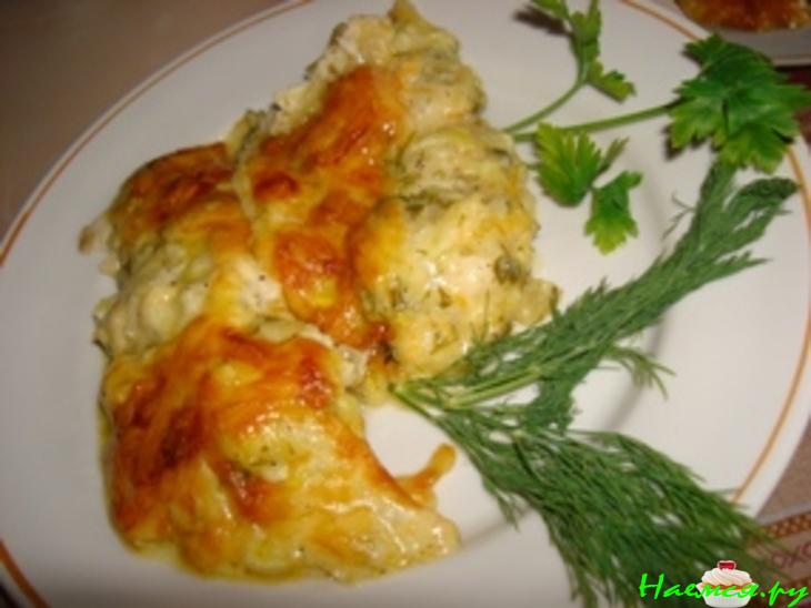 Палтус, запеченный с кабачком