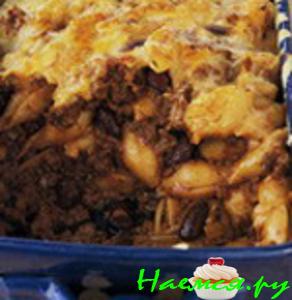 Запеканка с пастой, фасолью и сыром