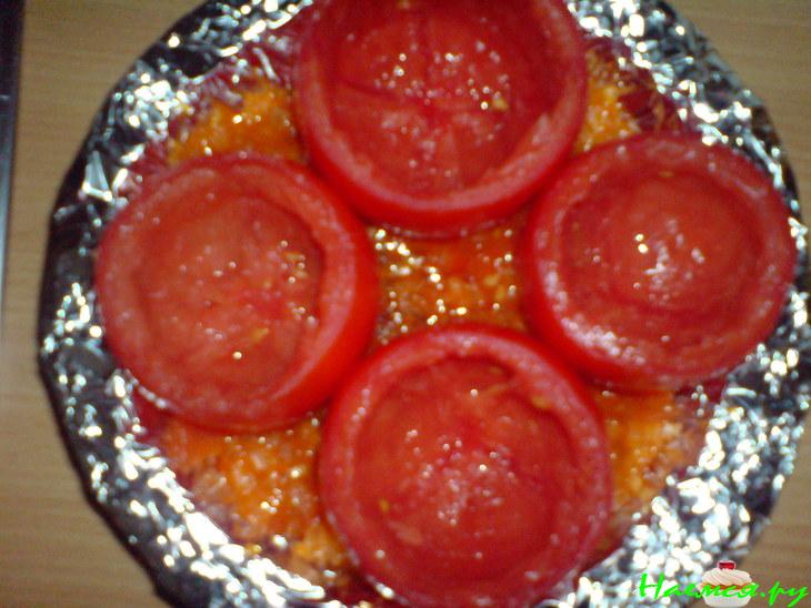 Фаршированные помидоры с картофелем и маслинами