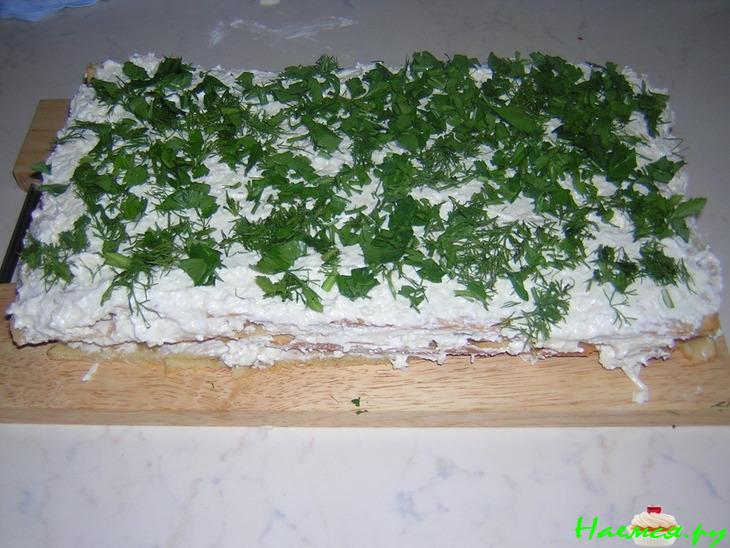 Торт закусочный с творожным кремом на ужин