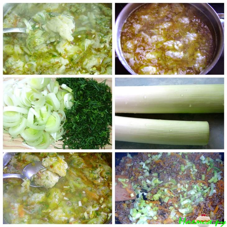 Суп с луком-пореем и сырными клёцками