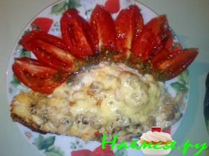 Скумбрия свежемороженая запечённая с грибами Скумбрия свежемороженая запечённая с грибами