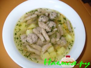 Суп с ржаными галушками и мясными фрикадельками