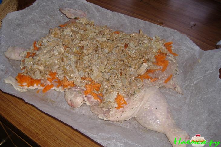 Курица без костей с грибами и сыром