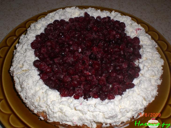 Творожно-кокосовый торт с брусникой