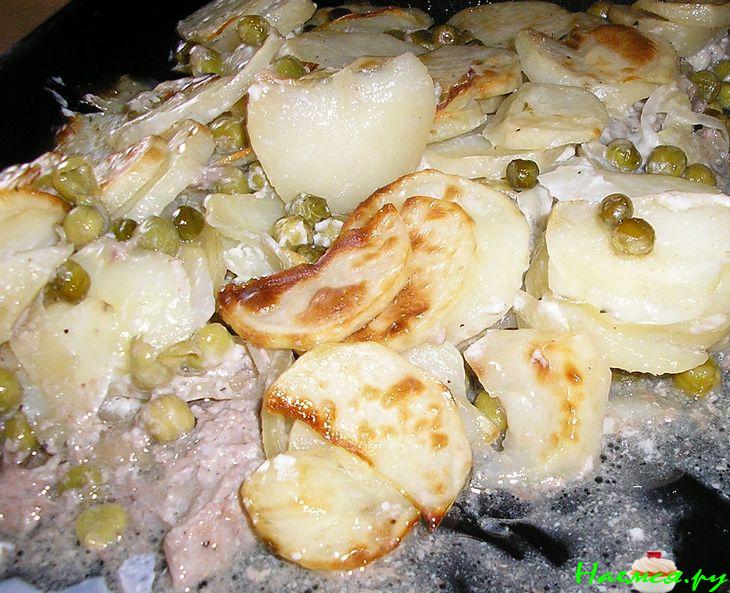 Мясо с зеленым горошком