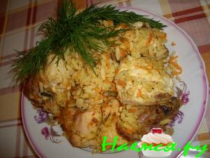 Запеченная курица с рисом в рукаве