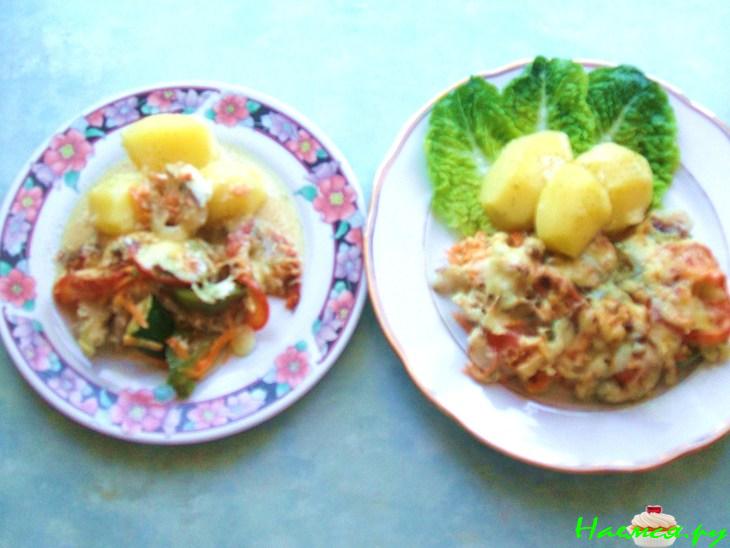 Рыба с овощами и сыром