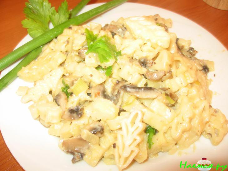 Макароны с грибами и маскарпоне в белом вине