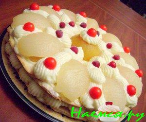 Торт "Юля" с персиком, грушей и физалисом