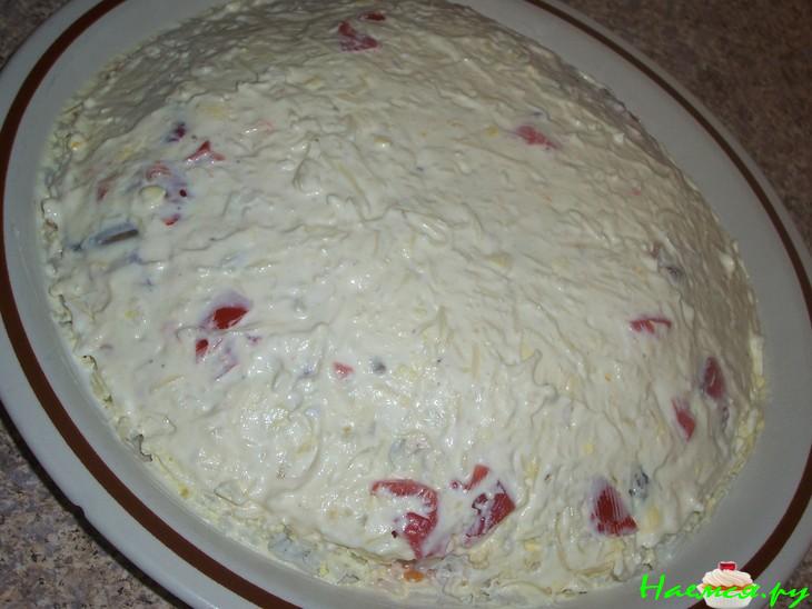 Салат "Футбольный мяч" с рисом и печенкой