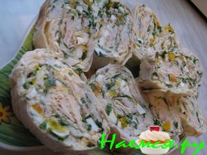 Рулет из лаваша с крабовыми палочками 