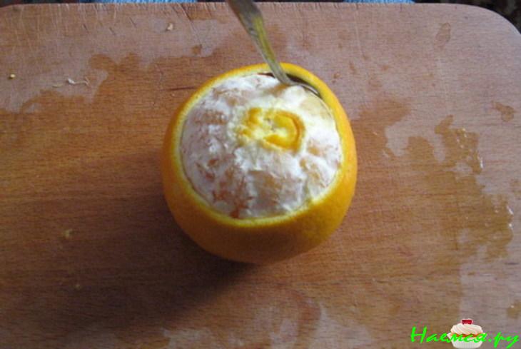 Груша с креветками в апельсине