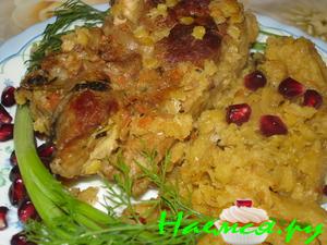 Бараний окорок с чечевицей