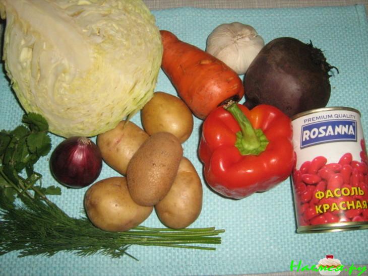 Борщ постный с грибами и фасолью