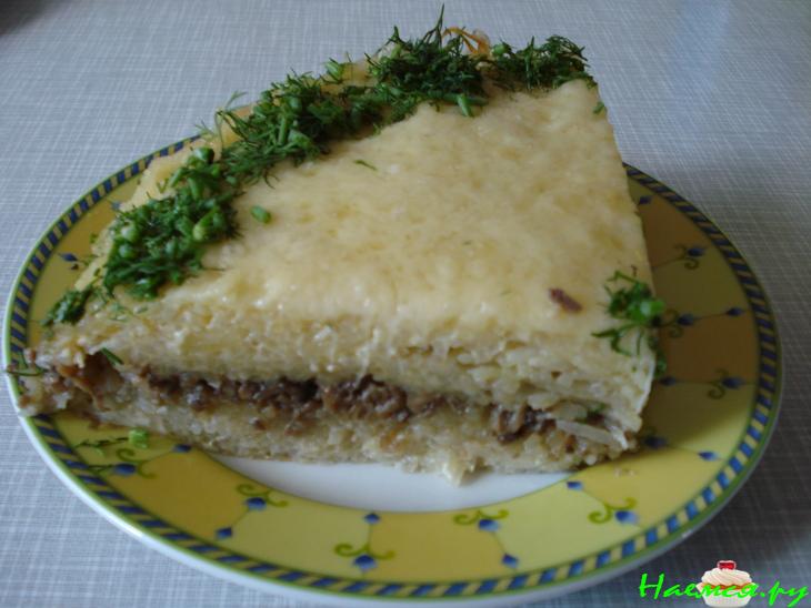 Картофельный торт с грибами и сыром
