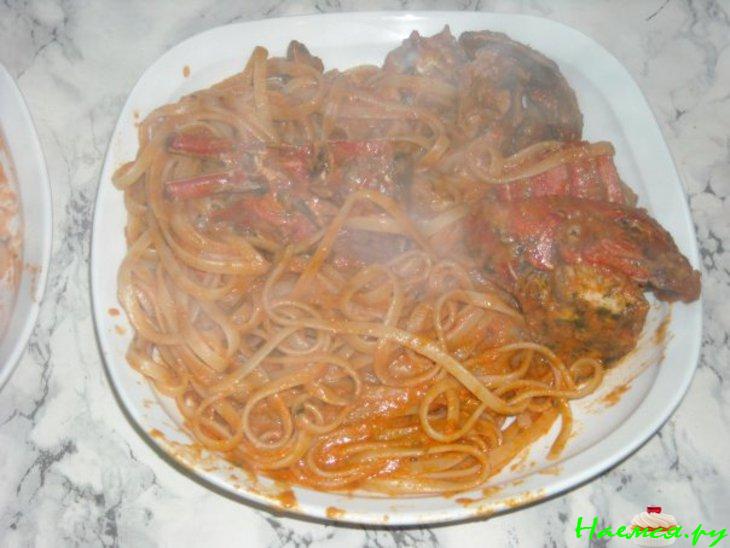 Linguine con aragosta. Омар с пастой в томатном соусе 