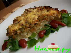 Рисово-рыбный пирог под сырной корочкой. Экспресс способ 