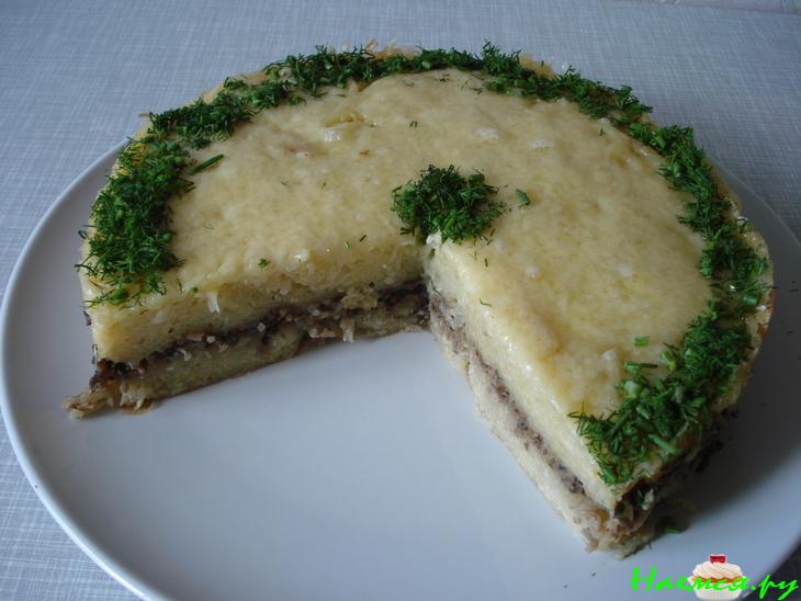 Картофельный торт с грибами и сыром