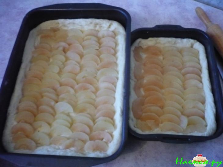 Дрожжевой пирог с яблоками под сметанной заливкой