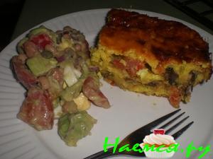 Сырно-рыбно-грибная запеканка