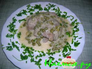 Индейка по-чешски с зеленым горошком