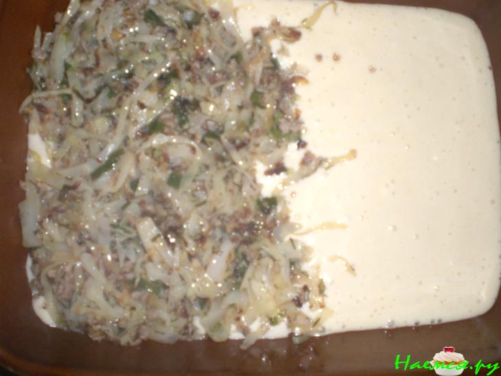 Пирог с шампиньонами, фаршем и капустой Пирог с шампиньонами, фаршем и капустой