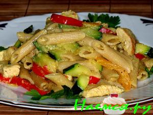 Вермишель-Карри с грудкой индейки, цуккини и паприкой