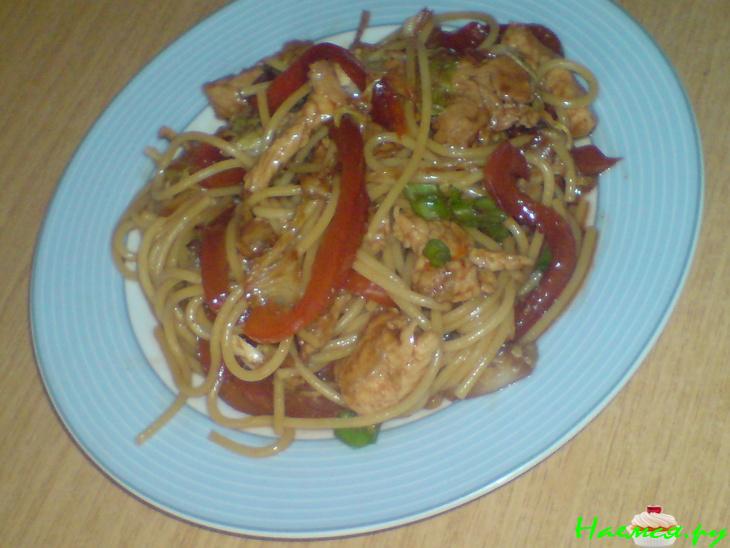 Спагетти с индейкой и перчиком