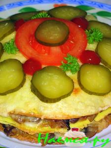 Омлетный торт с грибами