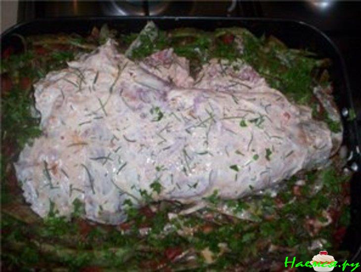 Баранья нога с зеленой фасолью