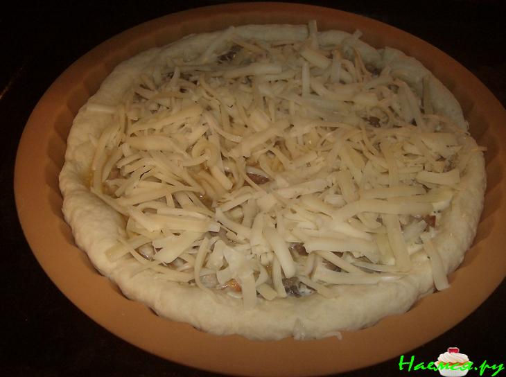 Открытый пирог с уткой и вешенками