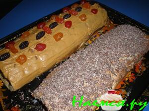 Бисквитный рулет с шоколадной начинкой и бисквитный рулет с вишнёвым джемом и ореховой пастой Бисквитный рулет с шоколадной начинкой и бисквитный рулет с вишнёвым джемом и ореховой пастой