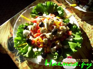 Греческий салат с брынзой и красным луком