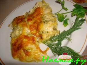 Палтус, запеченный с кабачком