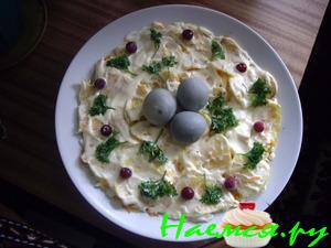 Салат с курицей и чипсами "Гнездышко" Салат с курицей и чипсами "Гнездышко"