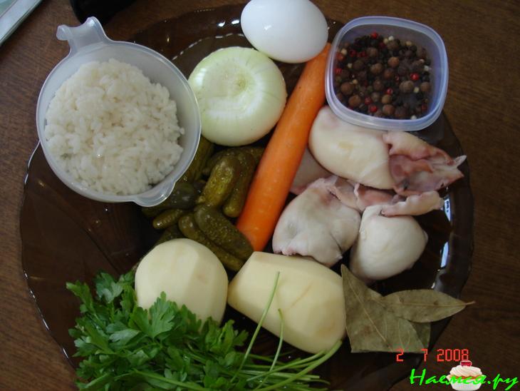 Рассольник с кальмаровыми фрикадельками Рассольник с кальмаровыми фрикадельками