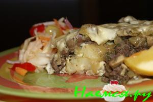 Куриная печень "запеченная" с грибами и картофелем