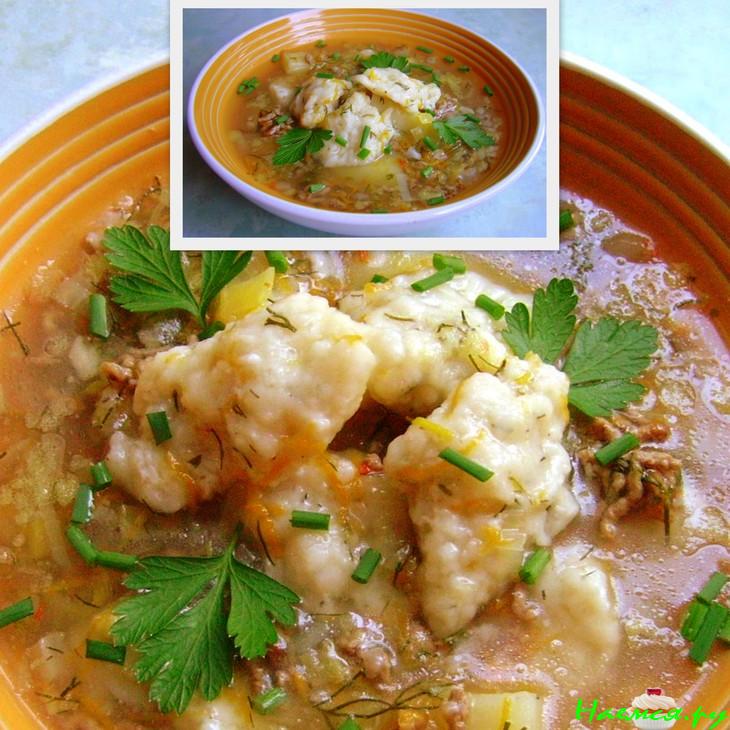 Суп с луком-пореем и сырными клёцками