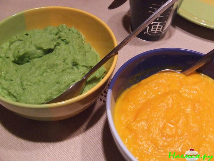 Три мяса отваренные и запеченные под сливочным соусом с пюре из зеленого горошка