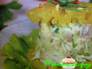Закуска "Ананас" с курицей и орехами
