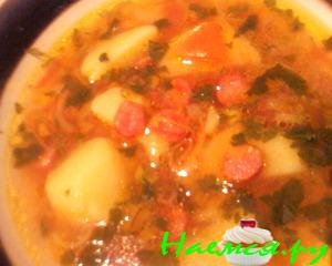 Супчик с колбасками (охотничьими). Простой и очень вкусный