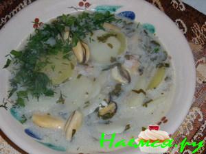 Суп с мидиями и креветками