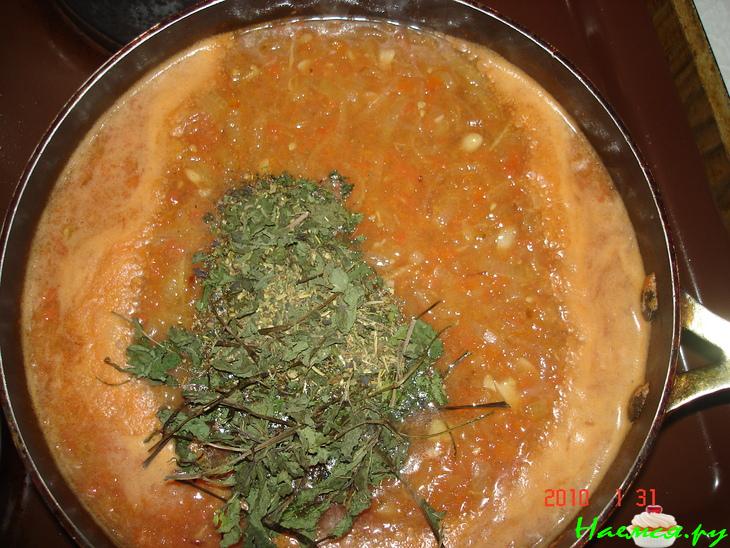 Бараний окорок с чечевицей