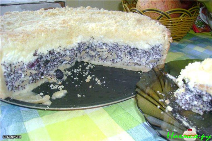 Творожный пирог с маком и яблоками