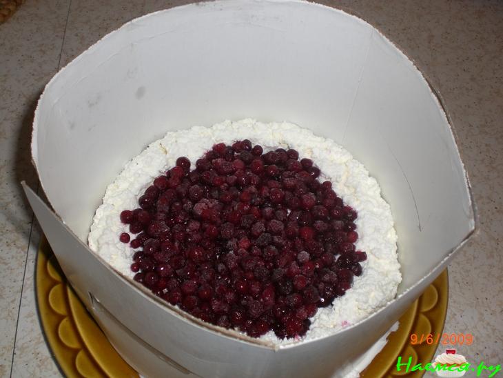 Творожно-кокосовый торт с брусникой