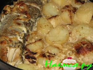 Щука под сметанным соусом с молодым картофелем