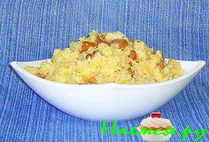 Пшеничная каша с куриными желудочками